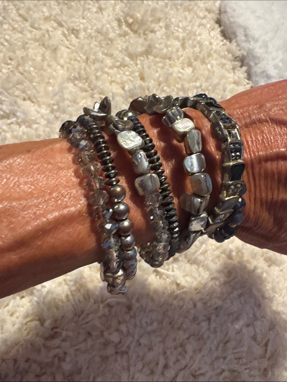 Stackable Silver-Tone Beaded Stretch Bracelet Set - Women Jewelry 3